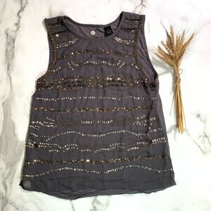 Y2K BKE black bead and sequin tank top club wear SMALL